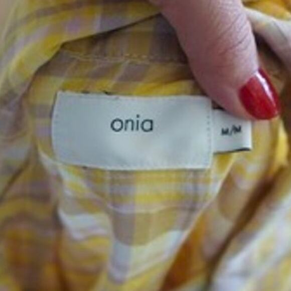 ONIA Vacation Short Sleeve Plaid Regular Fit Shirt Yellow Mens Size Medium - Picture 6 of 8